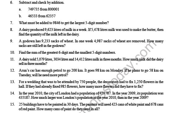 Cbse class 4 maths addition and substraction question bank
